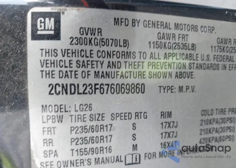 2007 Chevrolet Equinox Ls из США, поврежденный, VIN 2CNDL23F676069860